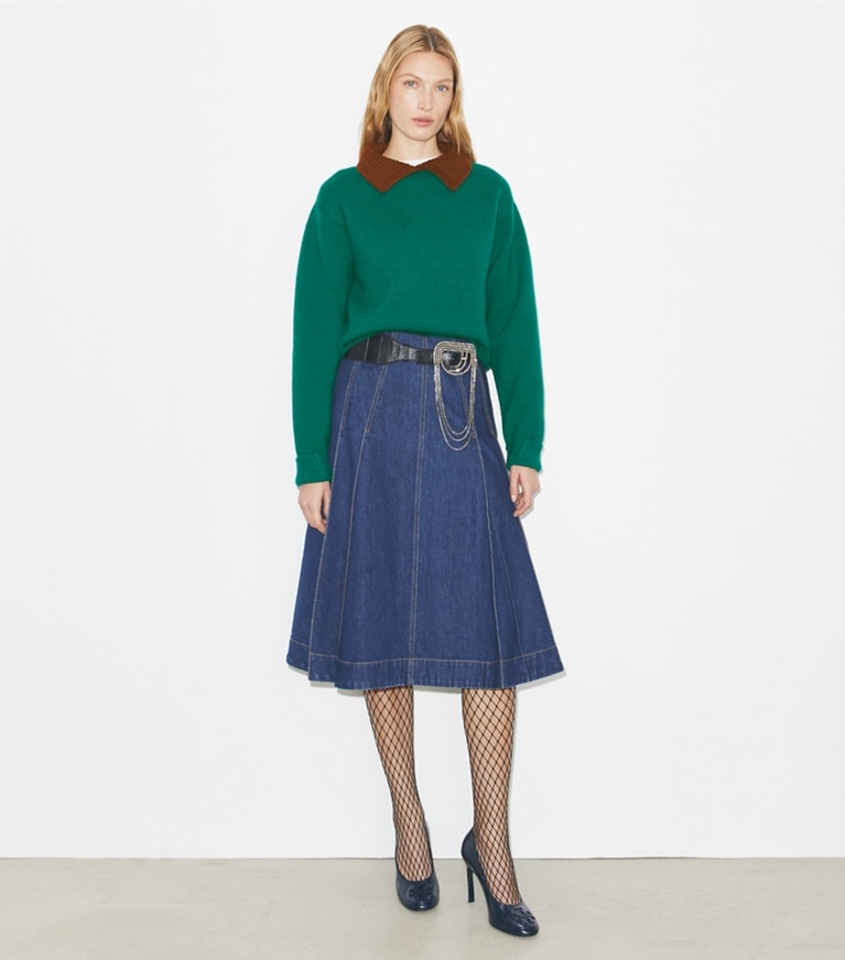 Tory Burch designer sweaters Pull en laine in Emerald  / Dark Cranberry front