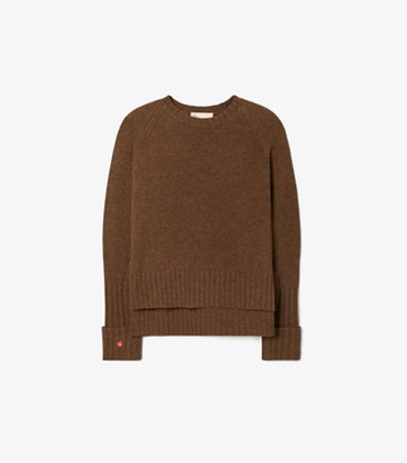 Tory Burch designer sweaters Pull en mérinos in Dark Roast front