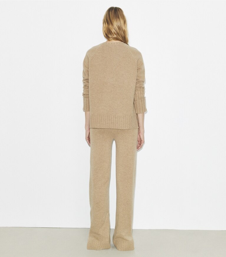 Tory Burch designer sweaters Pull en mérinos in Melange Oatmeal front