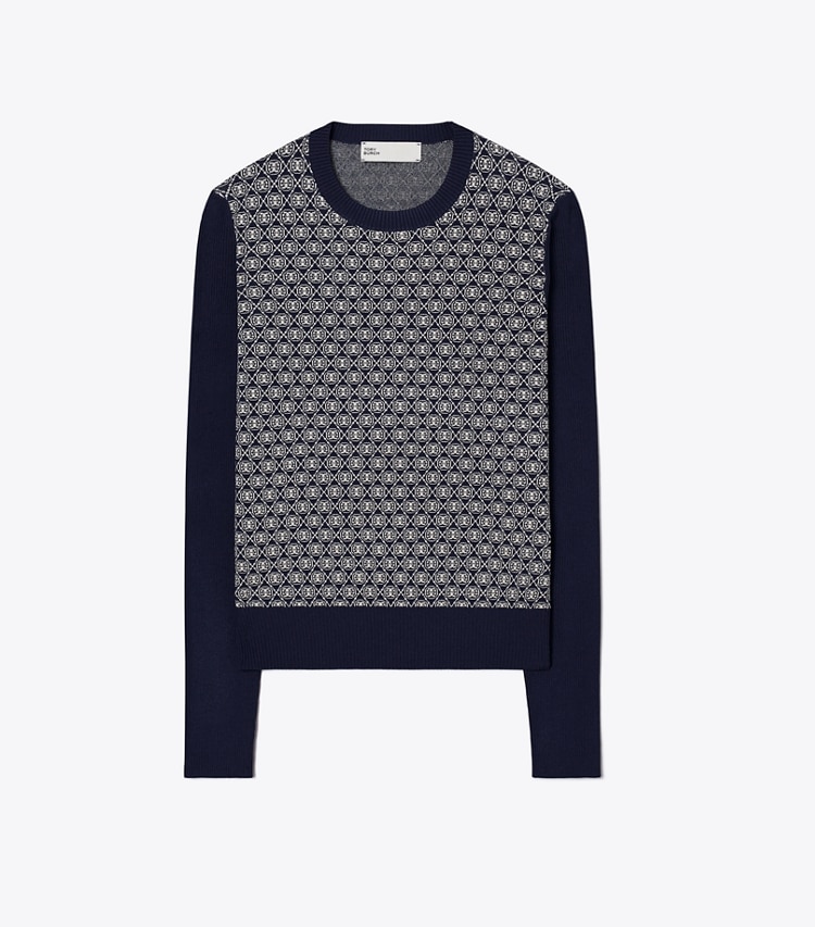 Tory Sport designer sweaters Pull en maille technique T Monogram in Tory Navy T Mono Knit Small front
