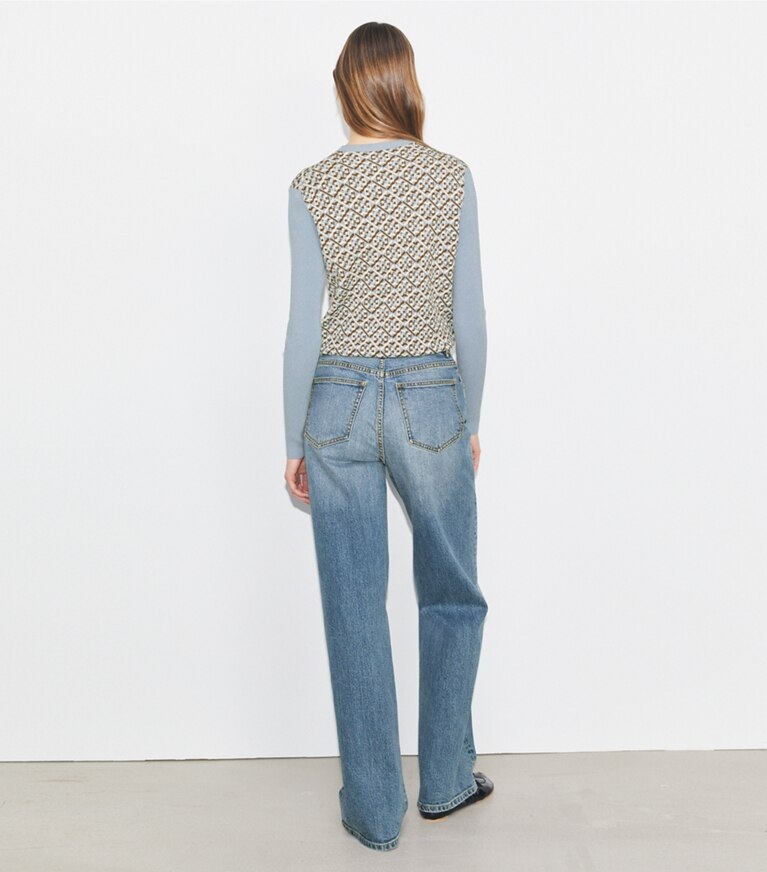 Tory Sport designer sweaters Pull en maille technique T Monogram in Prismatic T Monogram Small Melange front