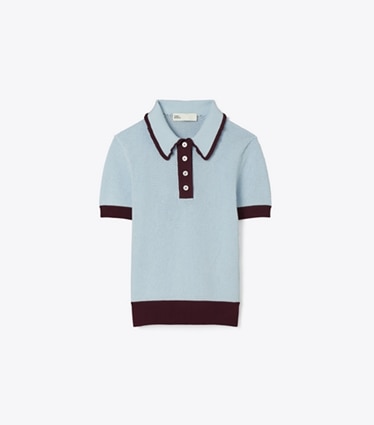 Tory Sport designer sweaters Pull en viscose maille pointelle in Frozen Blue / Dark Merlot front