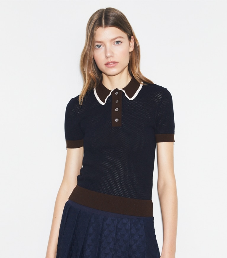 Tory Sport designer sweaters Pull en viscose maille pointelle in Tory Navy front