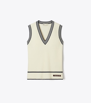 Tory Sport designer sweaters Pull sans manches Tennis en viscose in Snow White front