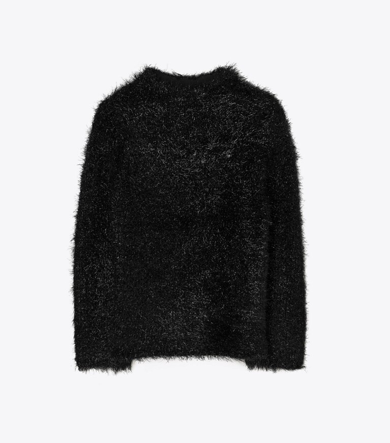 Tory Burch designer sweaters Pull scintillant à col montant in Black Iridescent front