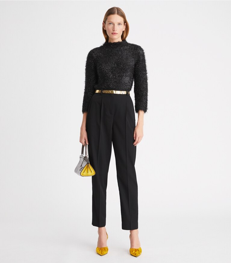 Tory Burch designer sweaters Pull scintillant à col montant in Black Iridescent front