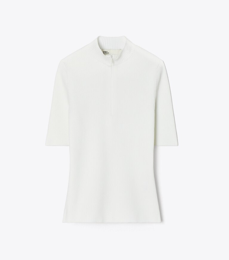 Tory Burch designer sweaters Pull zippé à col rond in White front