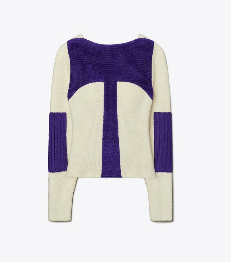 Tory Burch designer strickware Pullover in Colorblock-Optik in Ballpoint Blue / White front