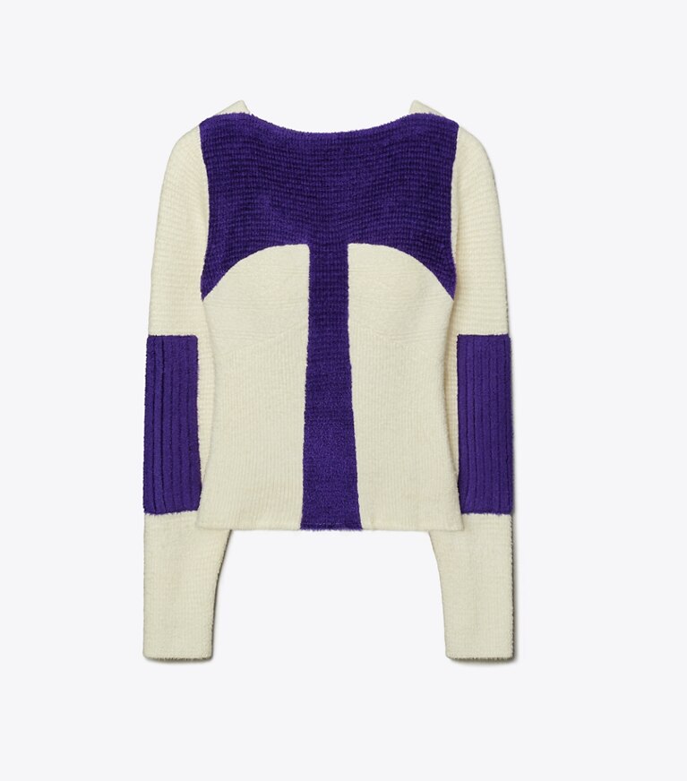 Tory Burch designer strickware Pullover in Colorblock-Optik in Ballpoint Blue / White front
