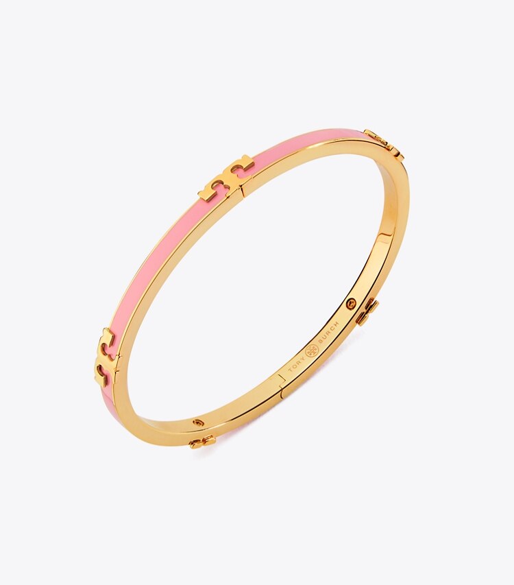 Tory Burch diseñador pulseras Pulsera apilable esmaltada Serif-T en Tory Gold/Pink City detalle