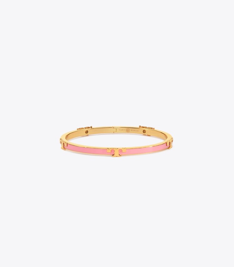 Tory Burch diseñador pulseras Pulsera apilable esmaltada Serif-T en Tory Gold/Pink City frente