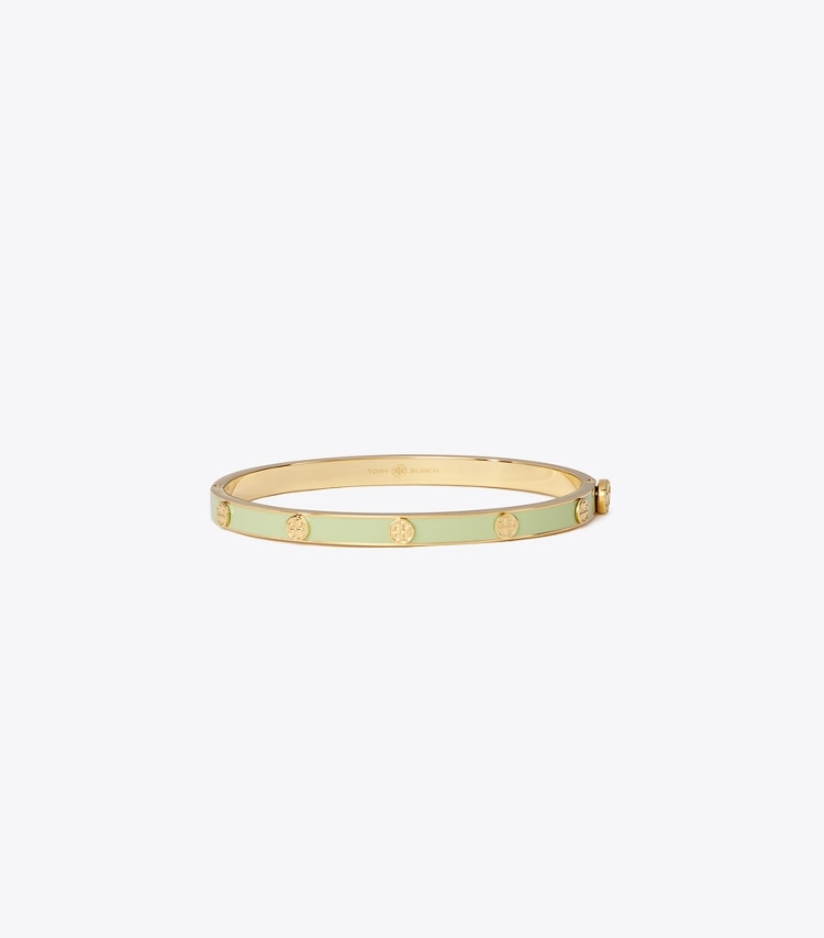 Tory Burch diseñador pulseras Pulsera con bisagra esmaltada de 5 mm con tachuelas Miller en Tory Gold / Mint Swirl frontal