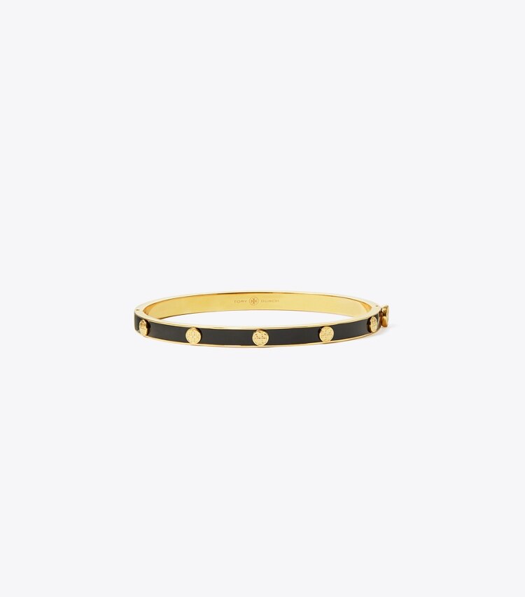 Tory Burch diseñador pulseras Pulsera con bisagra esmaltada Icon en Tory Gold / Black frente