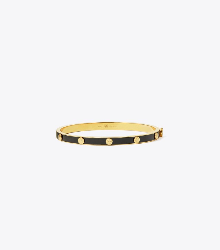 Tory Burch diseñador pulseras Pulsera con bisagra esmaltada Icon en Tory Gold / Black frente