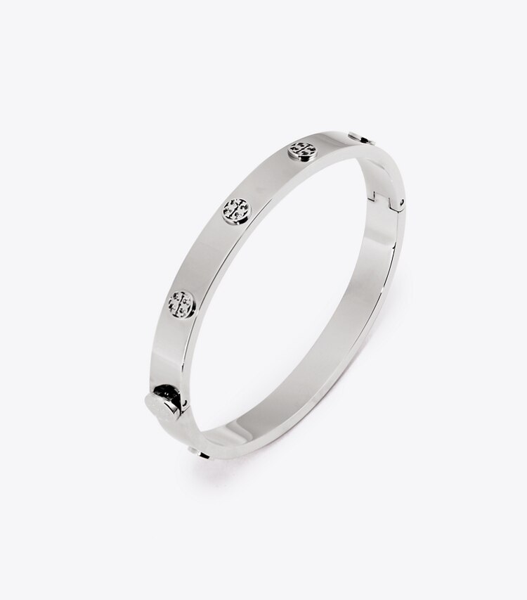 Tory Burch diseñador pulseras Pulsera con bisagra Icon en Tory Silver detalle
