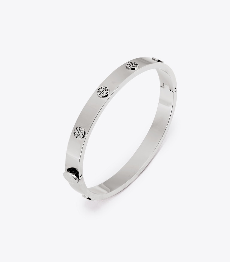 Tory Burch diseñador pulseras Pulsera con bisagra Icon en Tory Silver detalle