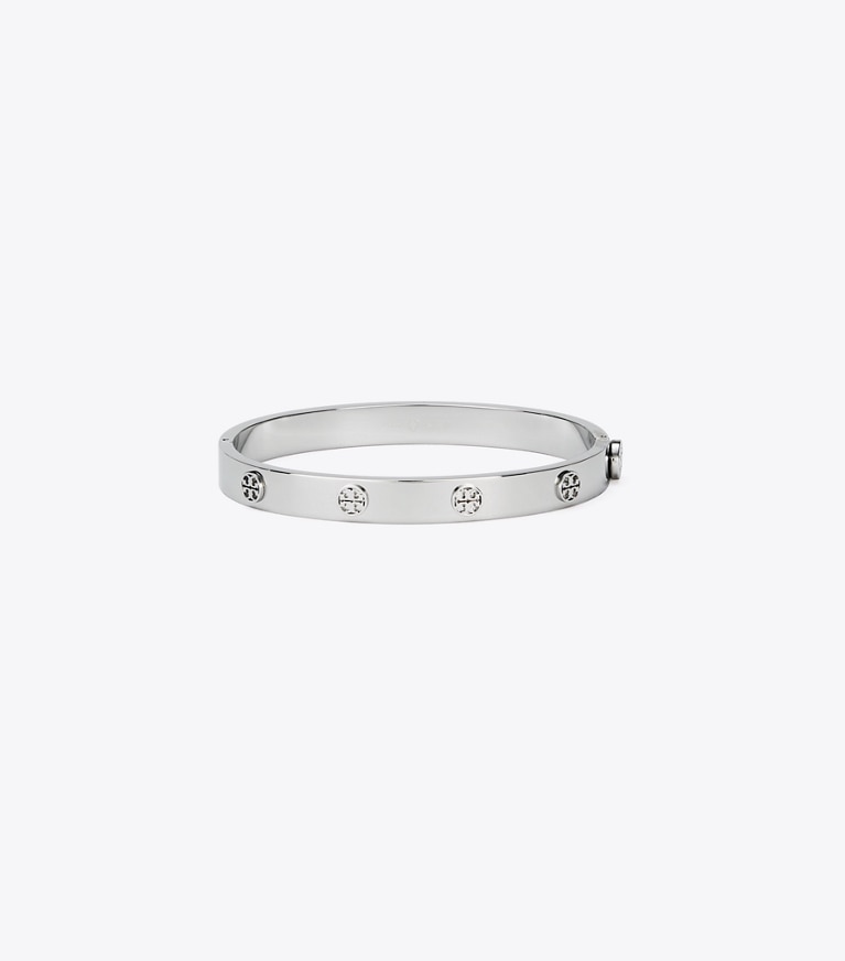 Tory Burch diseñador pulseras Pulsera con bisagra Icon en Tory Silver frente