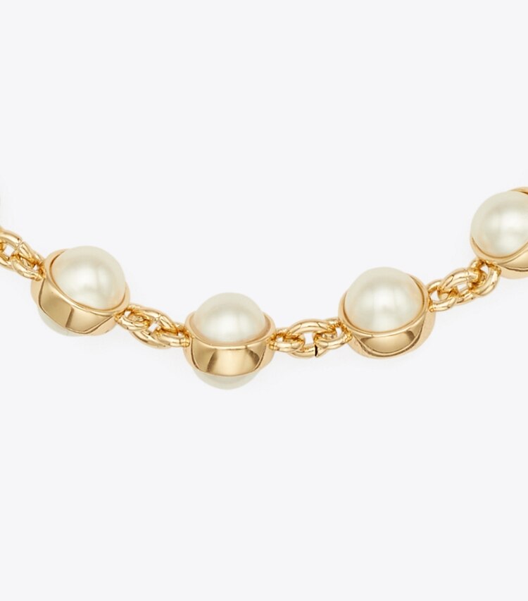 Tory Burch diseñador pulseras Pulsera con perlas Moondance en Light Brass / Ivory detalle