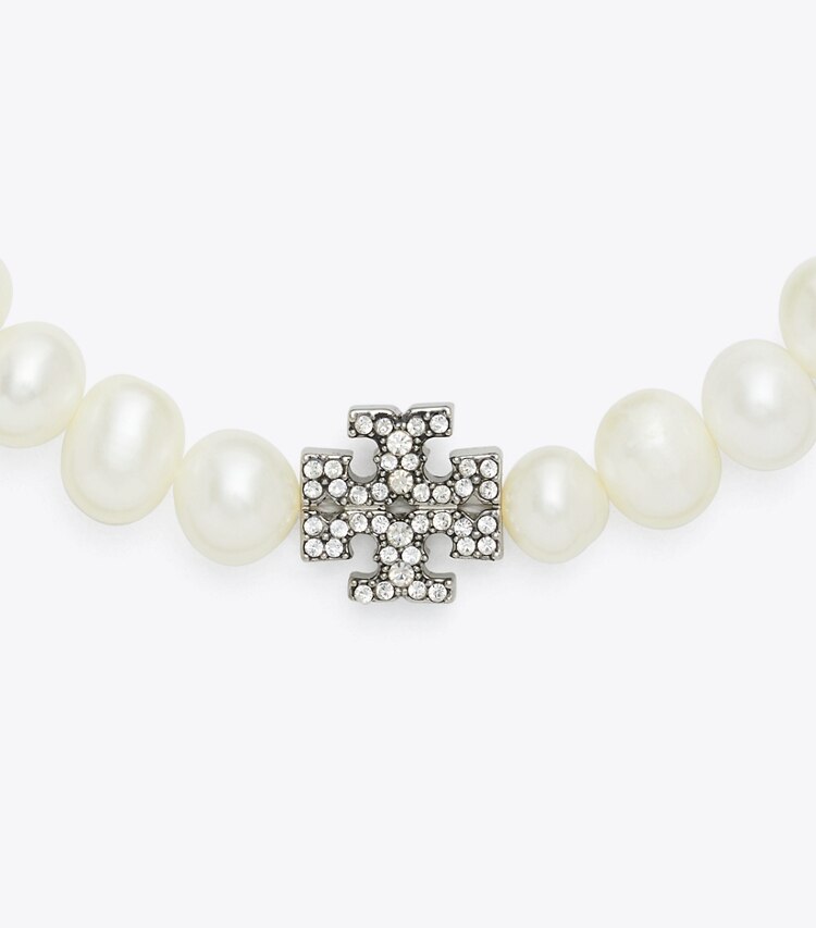 Tory Burch diseñador pulseras Pulsera con perlas y pavé Moondance en Tory Silver / Crystal / Pearl detalle
