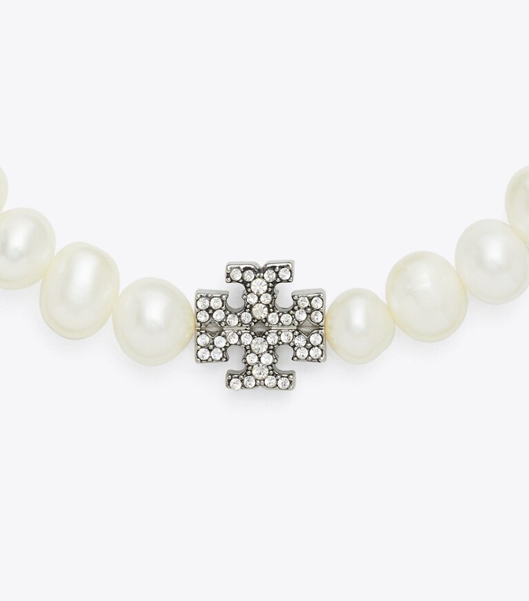 Tory Burch diseñador pulseras Pulsera con perlas y pavé Moondance en Tory Silver / Crystal / Pearl detalle