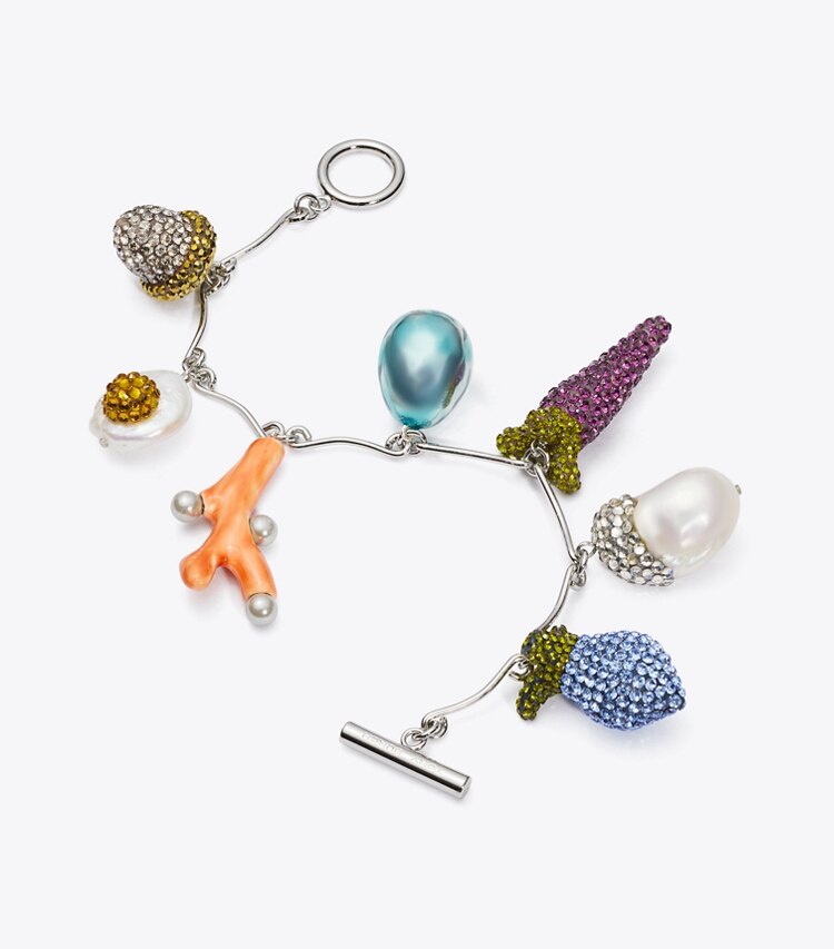 Tory Burch diseñador pulseras Pulsera Curiosity con dije de verduras en Tory Silver / Multi detalle