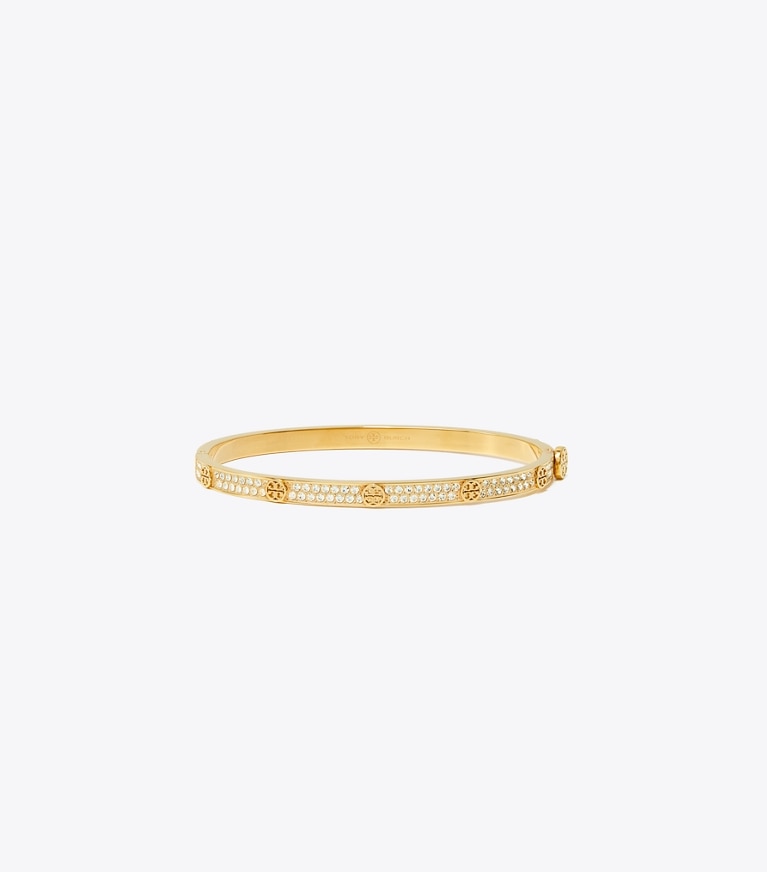 Tory Burch diseñador pulseras Pulsera de bisagra fina Icon con pavé en Tory Gold / Crystal frontal