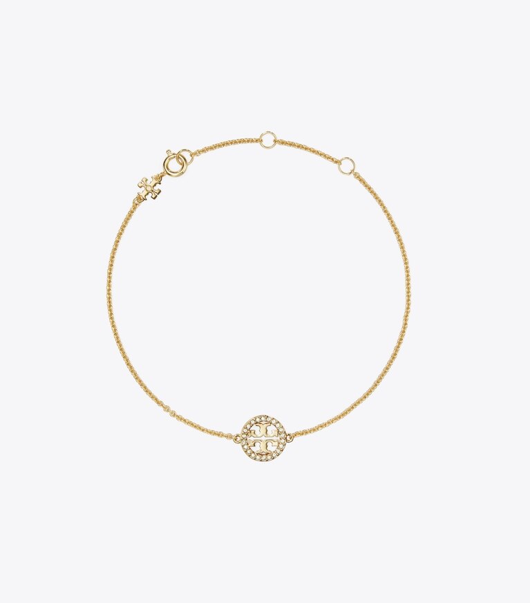 Tory Burch diseñador pulseras Pulsera de cadena con pavé Icon en Tory Gold / Crystal frente