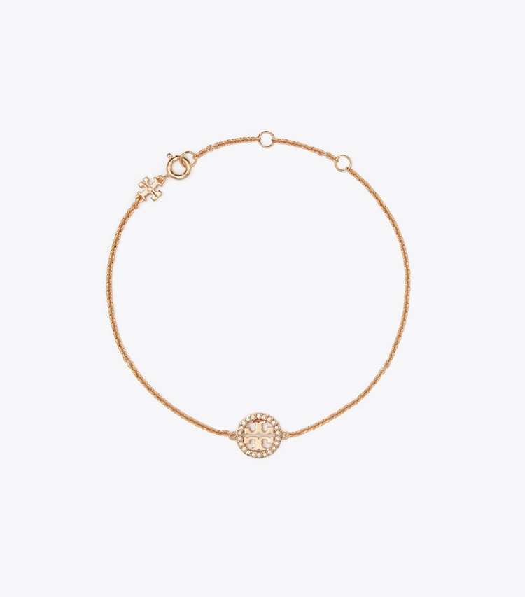 Tory Burch diseñador pulseras Pulsera de cadena Icon con pavé en Rose Gold / Crystal frontal
