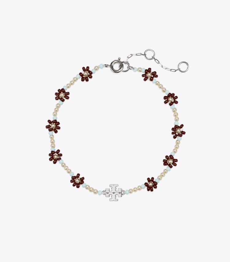 Tory Burch diseñador pulseras Pulsera de flores con cuentas Curiosity en Dark Brown frente
