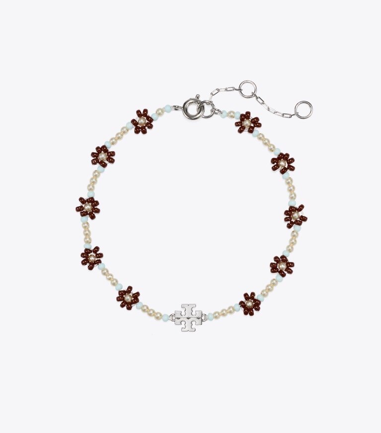 Tory Burch diseñador pulseras Pulsera de flores con cuentas Curiosity en Dark Brown frente