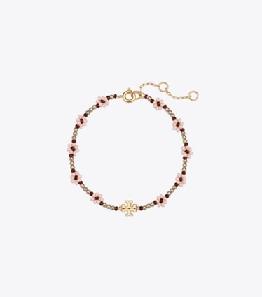 Tory Burch diseñador pulseras Pulsera de flores con cuentas Curiosity en Light Pink frente
