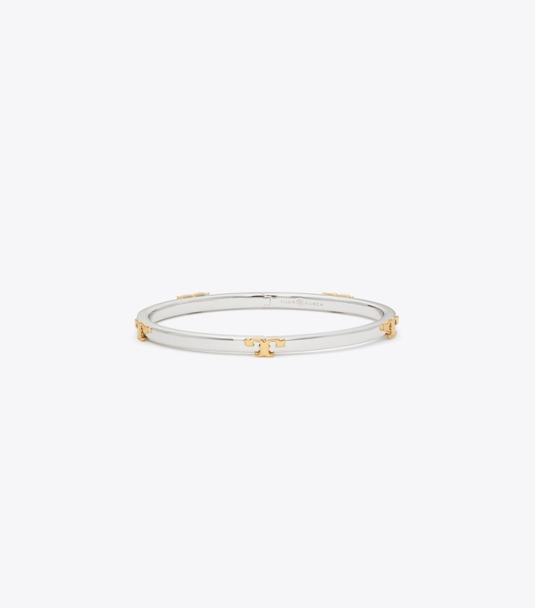 Tory Burch diseñador pulseras Pulsera de metal apilable Serif-T en Tory Silver Mixed Metal frontal