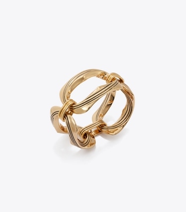 Tory Burch diseñador pulseras Pulsera de metal tallado Runway en Light Brass frente