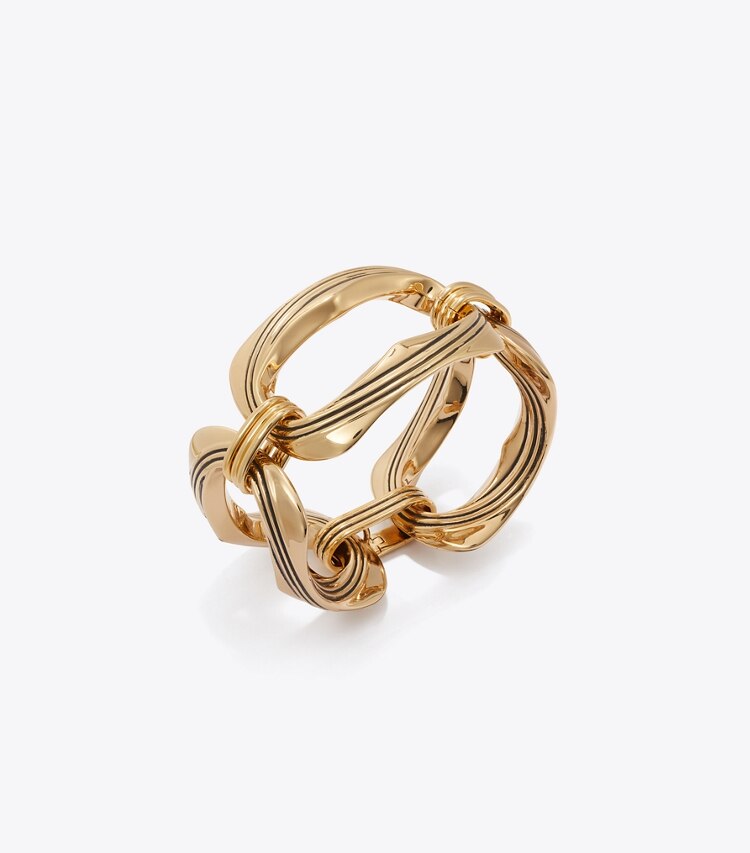 Tory Burch diseñador pulseras Pulsera de metal tallado Runway en Light Brass frente