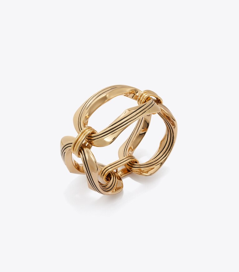 Tory Burch diseñador pulseras Pulsera de metal tallado Runway en Light Brass frente