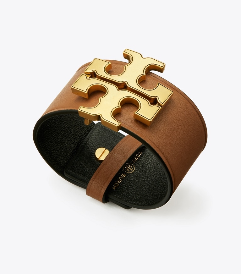 Tory Burch diseñador pulseras Pulsera de piel Eleanor en Rolled Brass / Classic Cuoio detalle