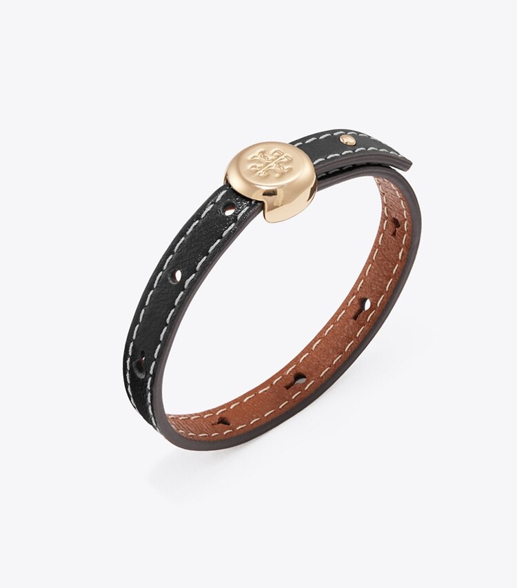 Tory Burch diseñador pulseras Pulsera de piel Icon en Light Brass / BLACK detalle