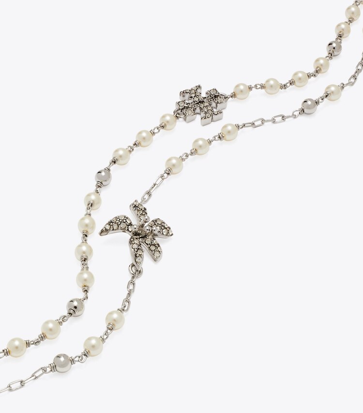 Tory Burch diseñador pulseras Pulsera de varias hebras con perlas Moondance en Tory Silver / Pearl / Crystal detalle