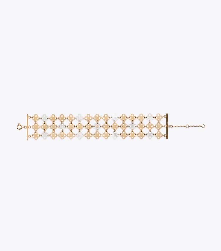 Tory Burch diseñador pulseras Pulsera de varias hebras Forget Me Not en Tory Gold detalle