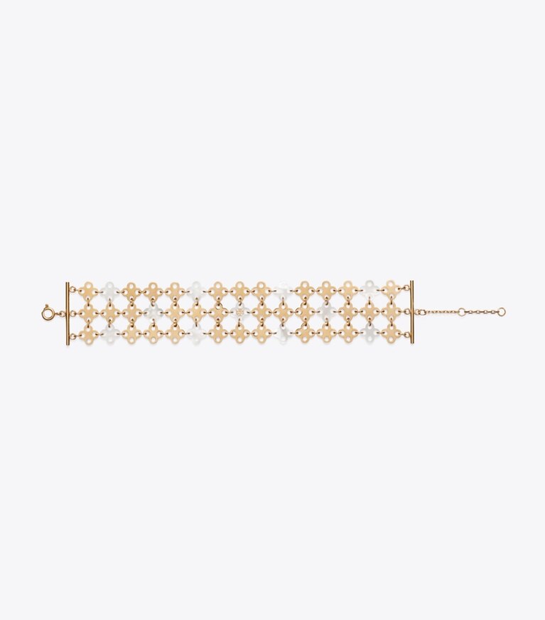 Tory Burch diseñador pulseras Pulsera de varias hebras Forget Me Not en Tory Gold detalle