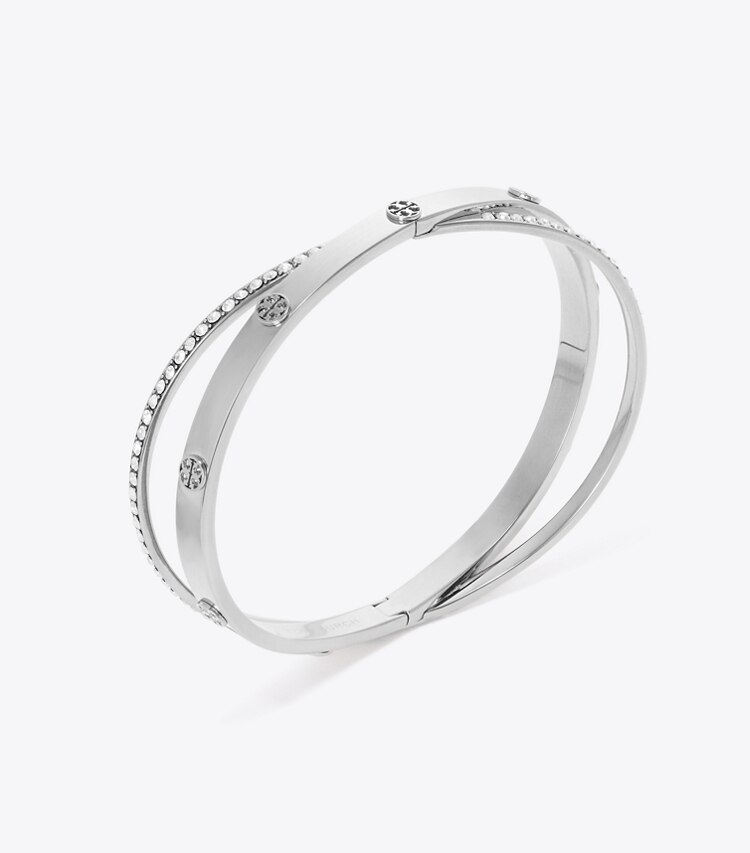 Tory Burch diseñador pulseras Pulsera doble con pavé Icon en Tory Silver / Crystal detalle