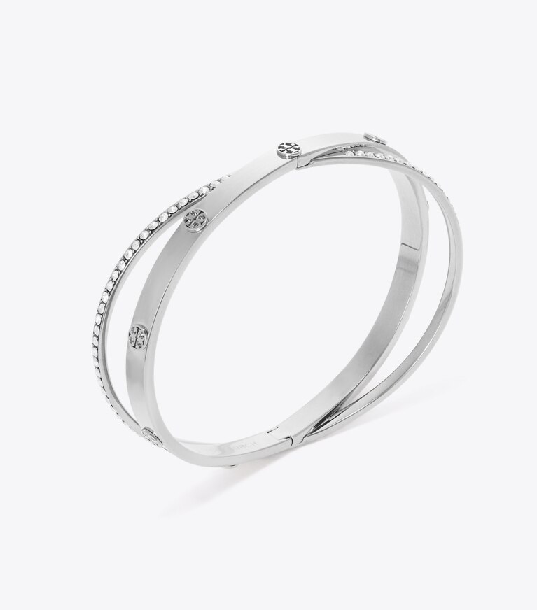 Tory Burch diseñador pulseras Pulsera doble con pavé Icon en Tory Silver / Crystal detalle
