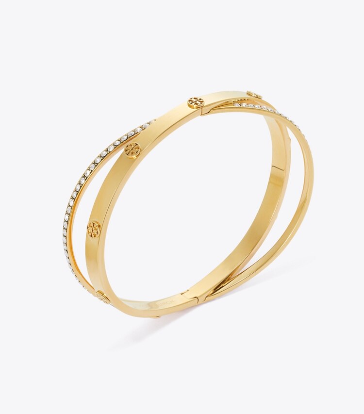 Tory Burch diseñador pulseras Pulsera doble con pavé Icon en Tory Gold / Crystal detalle