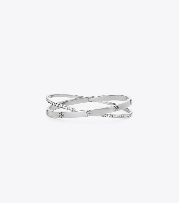 Tory Burch diseñador pulseras Pulsera doble con pavé Icon en Tory Silver / Crystal frente