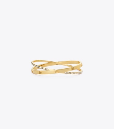 Tory Burch diseñador pulseras Pulsera doble con pavé Icon en Tory Gold / Crystal frente