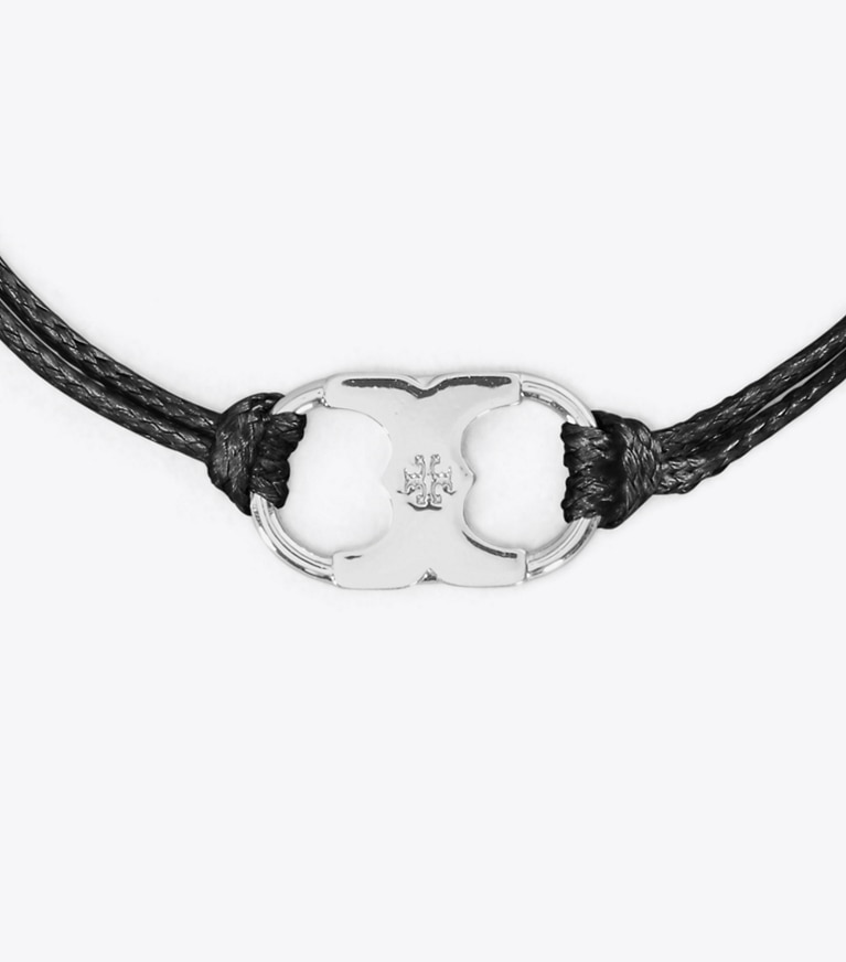 Tory Burch diseñador pulseras Pulsera Embrace Ambition en Tory Silver / Black detalle