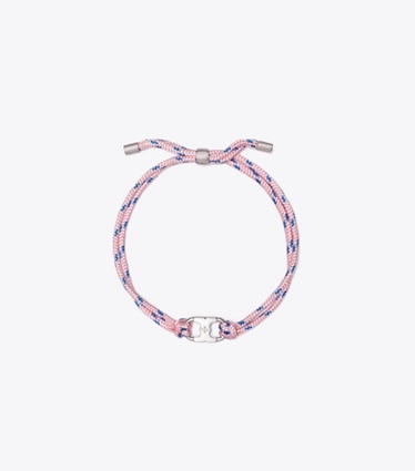 Tory Burch diseñador pulseras Pulsera Embrace Ambition en Tory Silver / Pink frente
