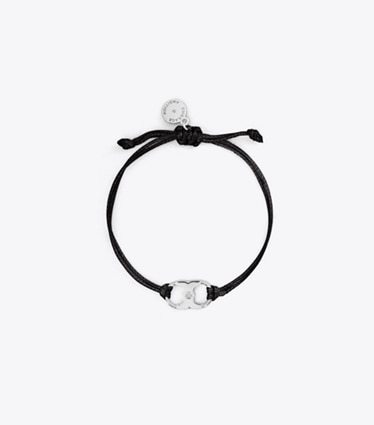 Tory Burch diseñador pulseras Pulsera Embrace Ambition en Tory Silver / Black frente