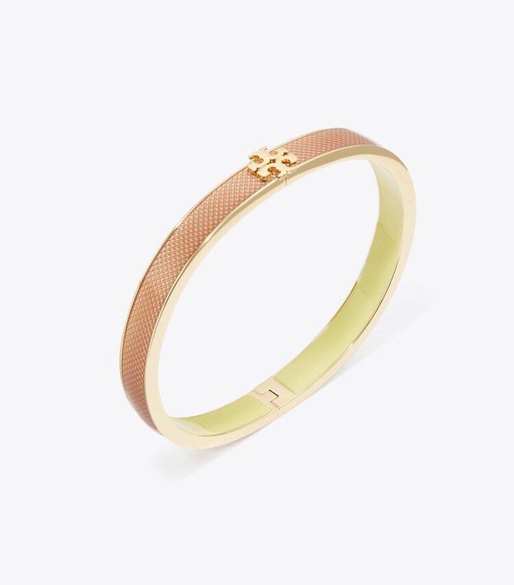 Tory Burch diseñador pulseras Pulsera esmaltada de guilloché con ícono mediano en Tory Gold / Rose detalle