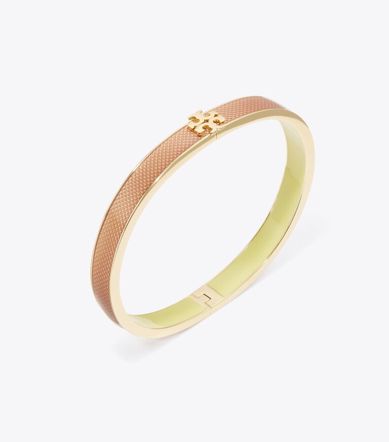 Tory Burch diseñador pulseras Pulsera esmaltada de guilloché con ícono mediano en Tory Gold / Rose detalle